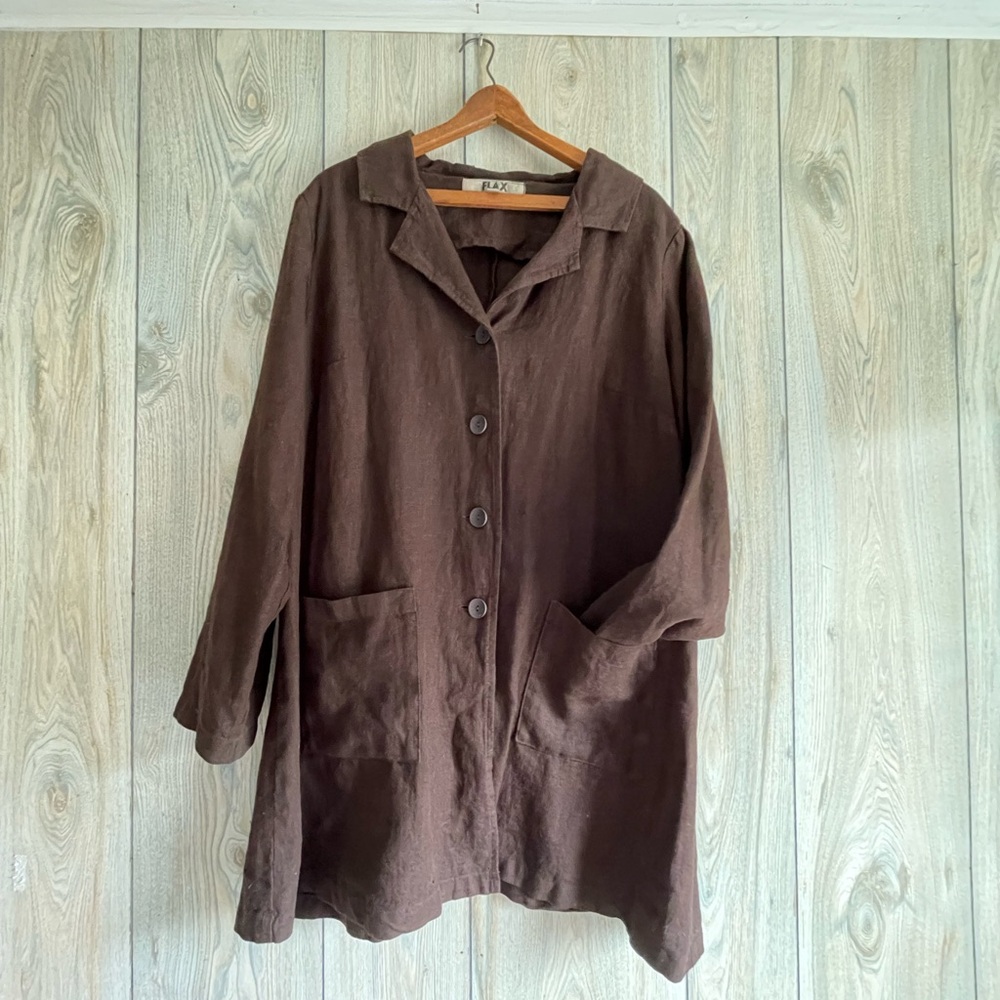 Vintage Flax Women's Oversized Brown Relaxed blazer button up